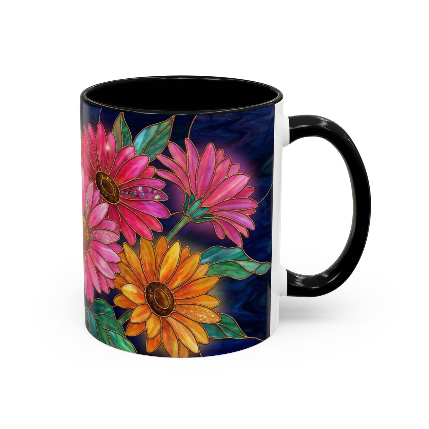 Gerbera Daisy Floral Accent Coffee Mug — Stained Glass Design (11/15 oz) - 14568