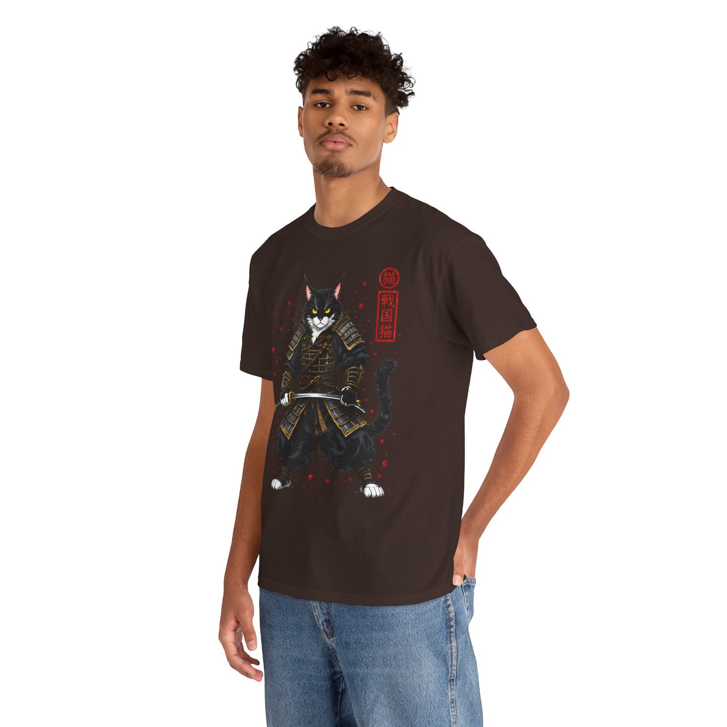 Samurai Cat T-Shirt – Japanese Warrior Cat Graphic Tee, Anime Samurai Cat Shirt, Japanese Streetwear Gift - 14913