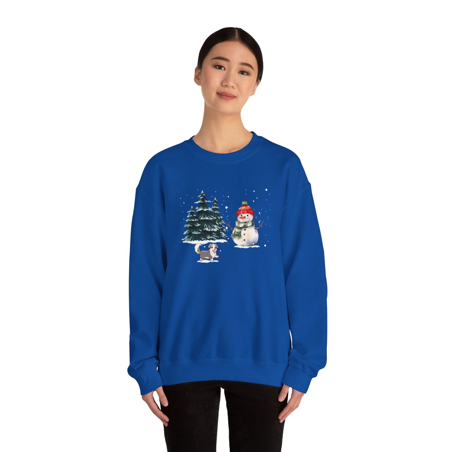 Winter Trees, Snowman, Puppy - Unisex Heavy Blend™ Crewneck Sweatshirt - 10260