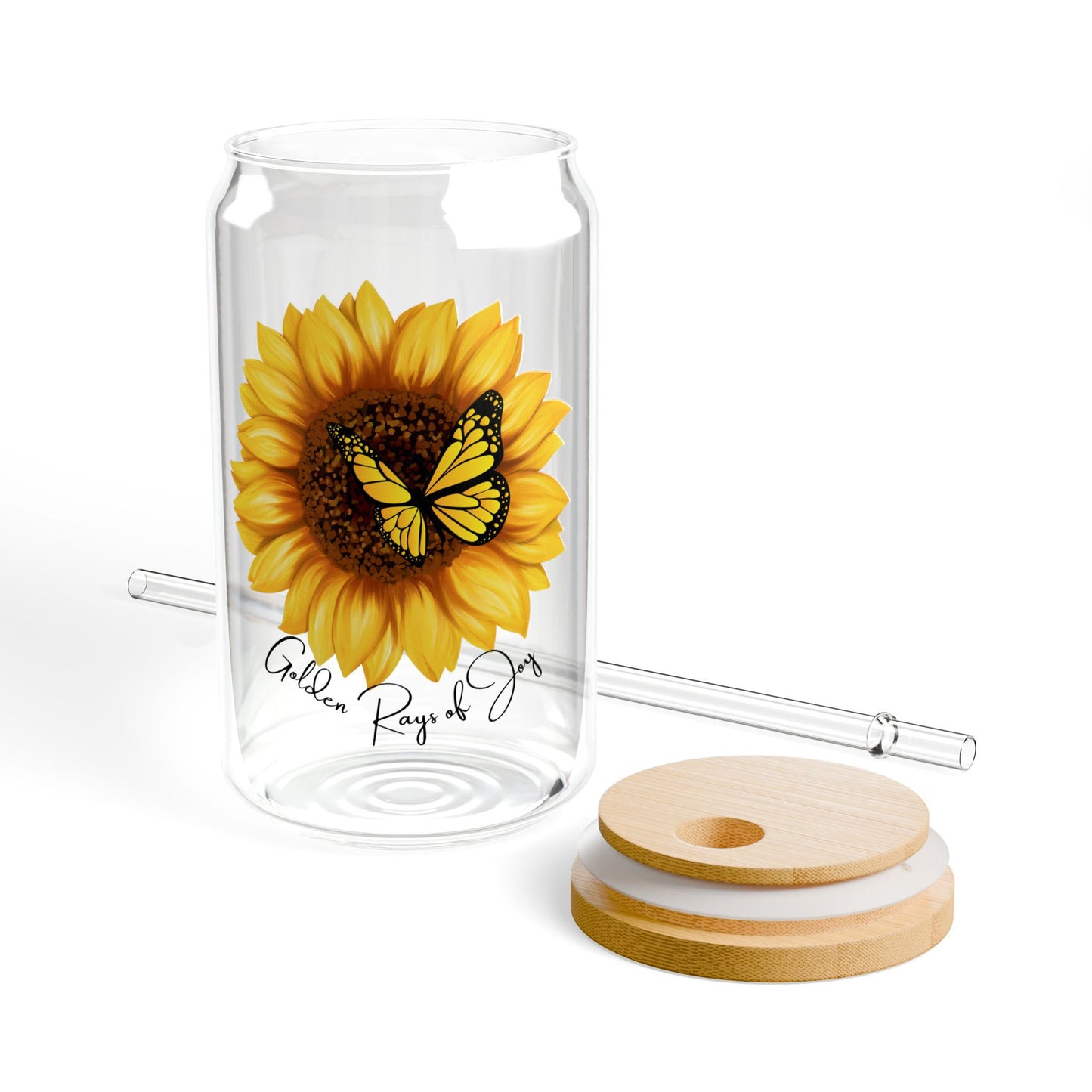 Sunflowers: Golden Rays of Joy, Customizable - Sipper Glass, 16oz