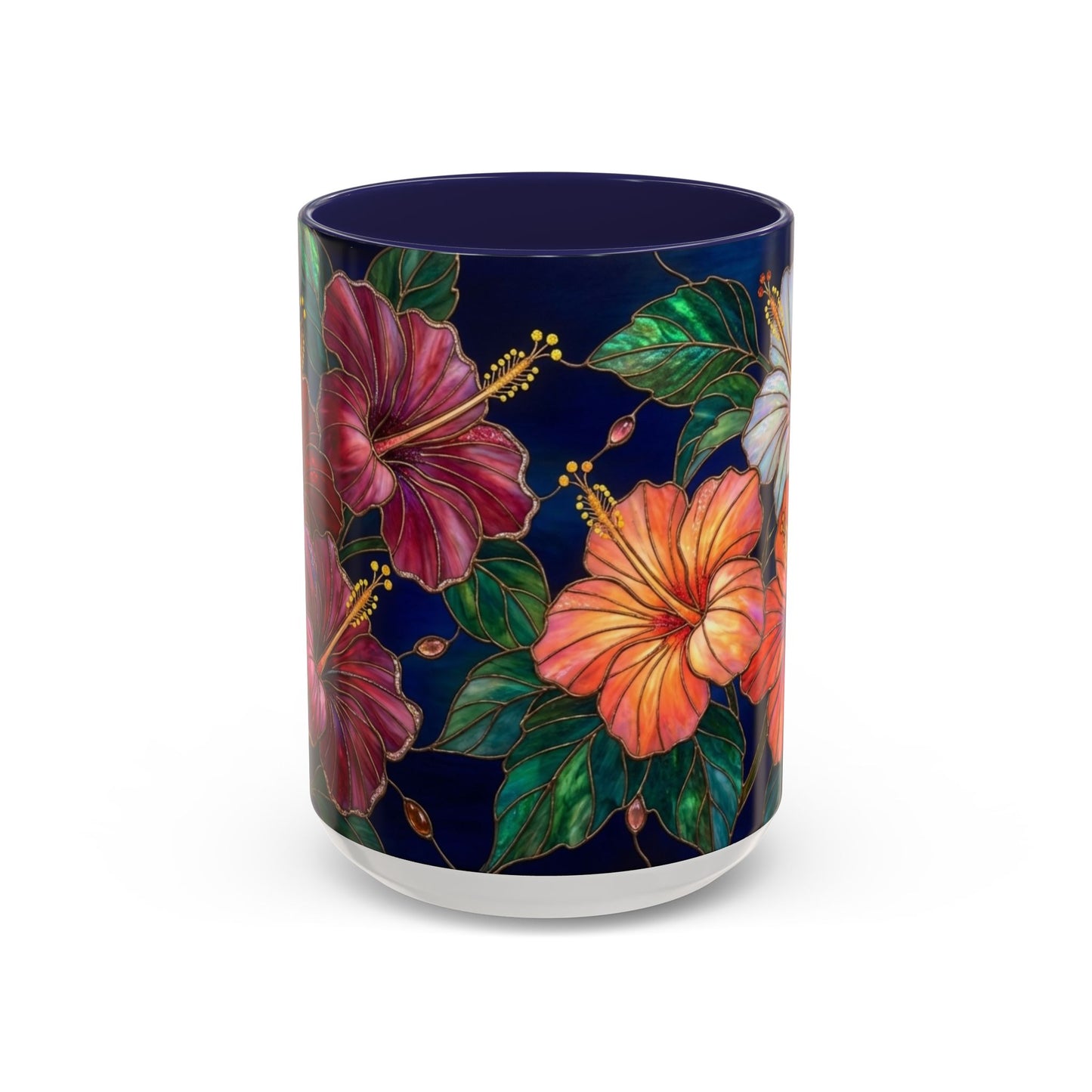 Hibiscus Bloom Accent Coffee Mug — Stained Glass Design  11/15oz - 14569