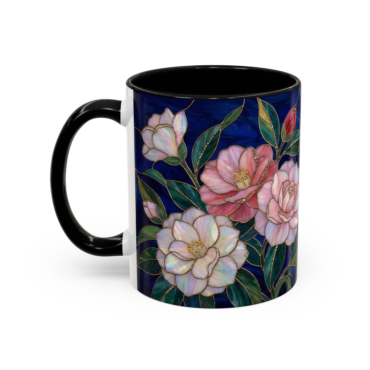 Camellia Floral Accent Coffee Mug — Stained Glass Design (11/15oz) - 14558