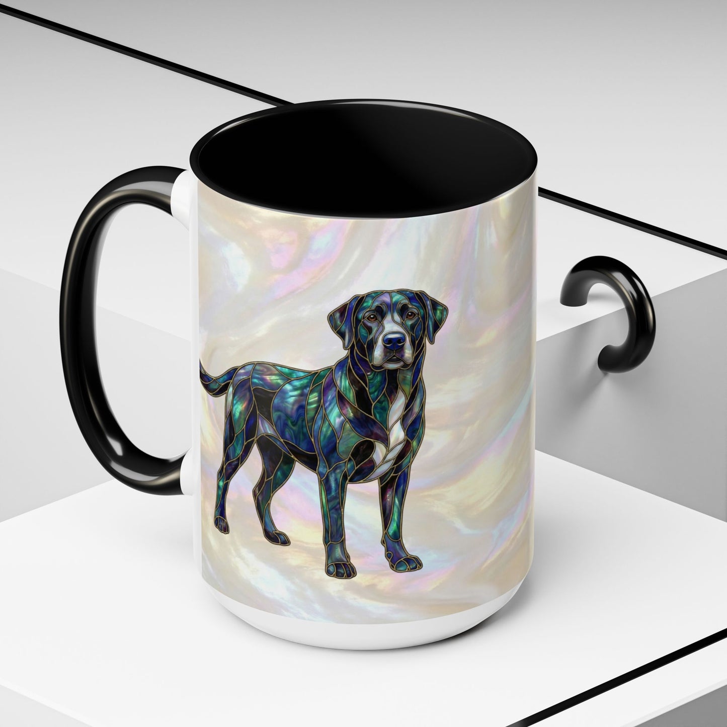 Black Labrador Accent Coffee Mug -Stained Glass Style (11/15oz) 14618