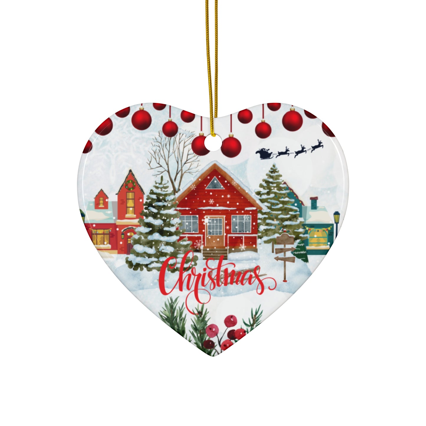 Christmas House - Ceramic Ornament, 4 Shapes