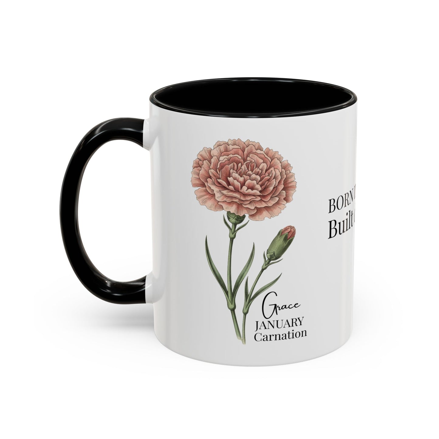 January Carnation Birth Flower Accent Coffee Mug – Customizable (11oz / 15oz) - 14671