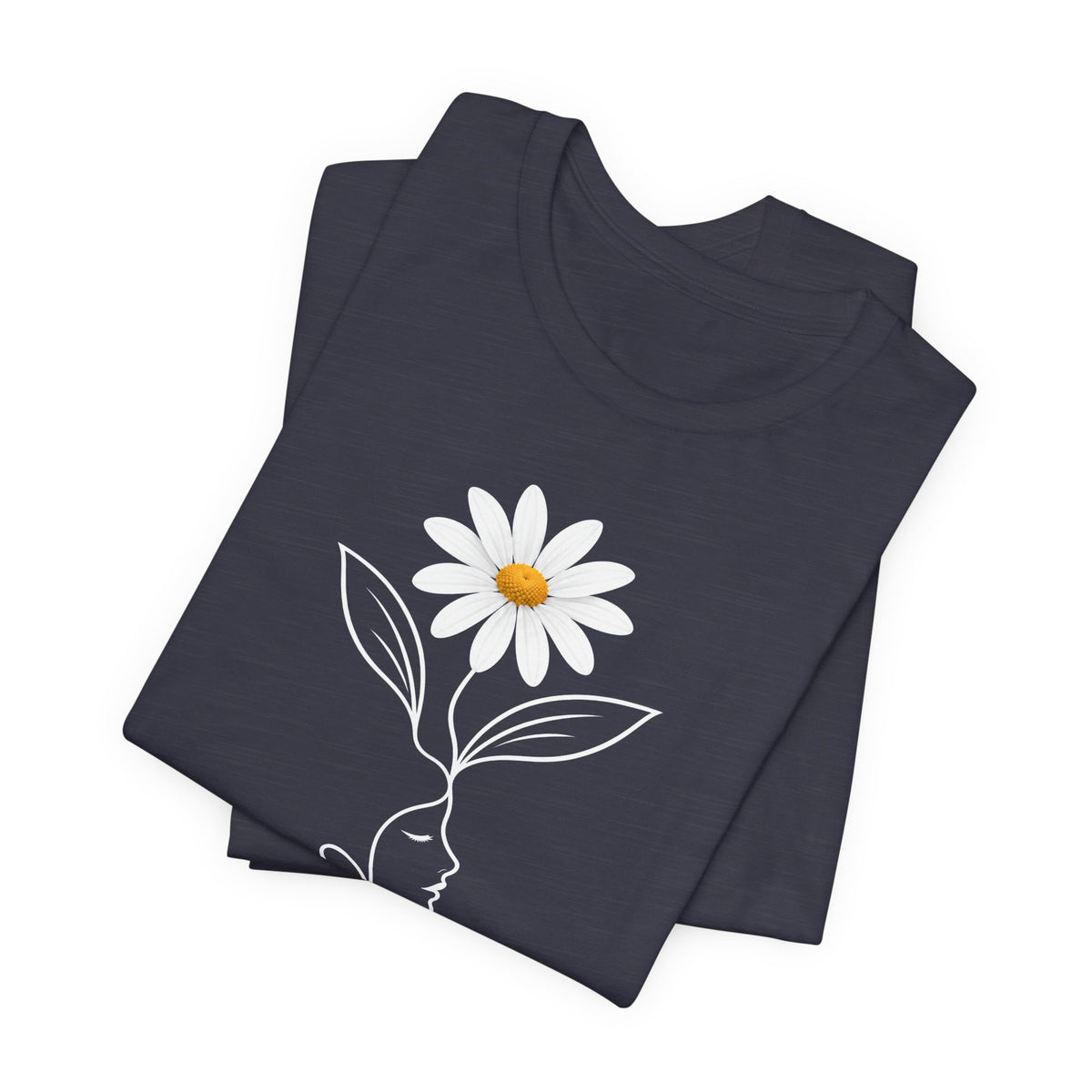 Daisy Woman Face T-Shirt, Minimalist Floral Line Art Tee - 14522