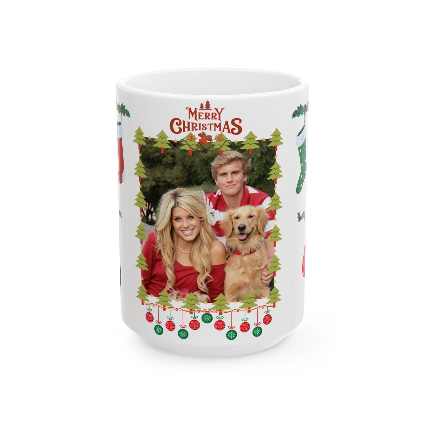 Christmas, Family Photo, Customizable - Ceramic Mug, (11oz, 15oz)