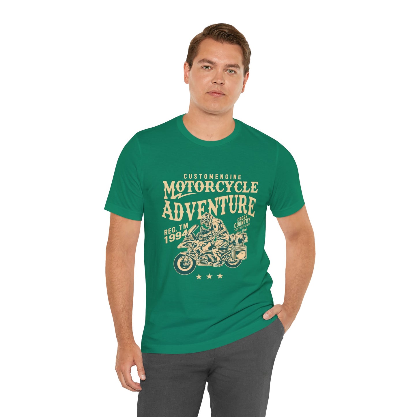 Custom Engine, Motorcycle Adventure - Unisex Jersey Short Sleeve Tee