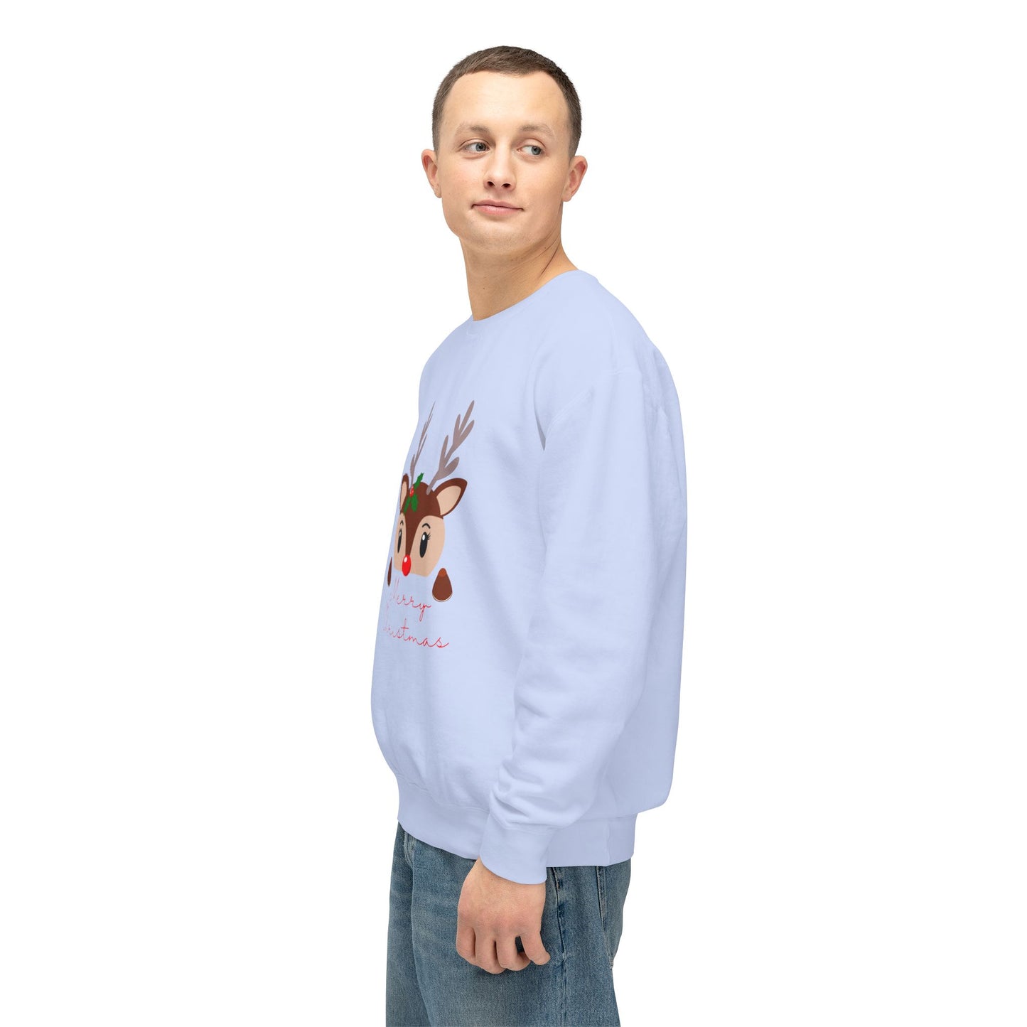 Reindeer, Merry Christmas - Unisex Lightweight Crewneck Sweatshirt - 10491