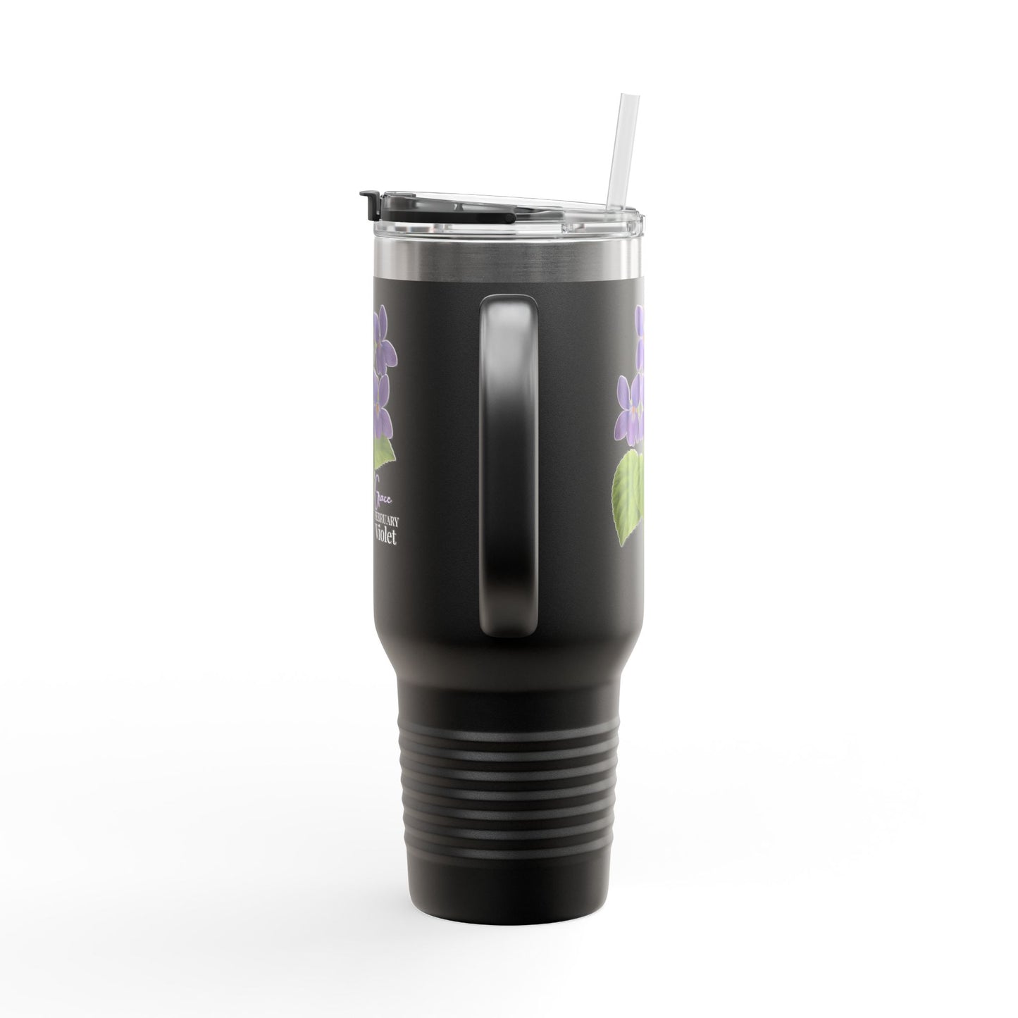 Violet Floral Tumbler – February Birth Flower Gift | 40oz Insulated Travel Mug, Customizable — 14688
