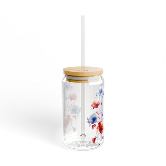 Red & Blue Flowers,  Customizable - Sipper Glass, 16oz