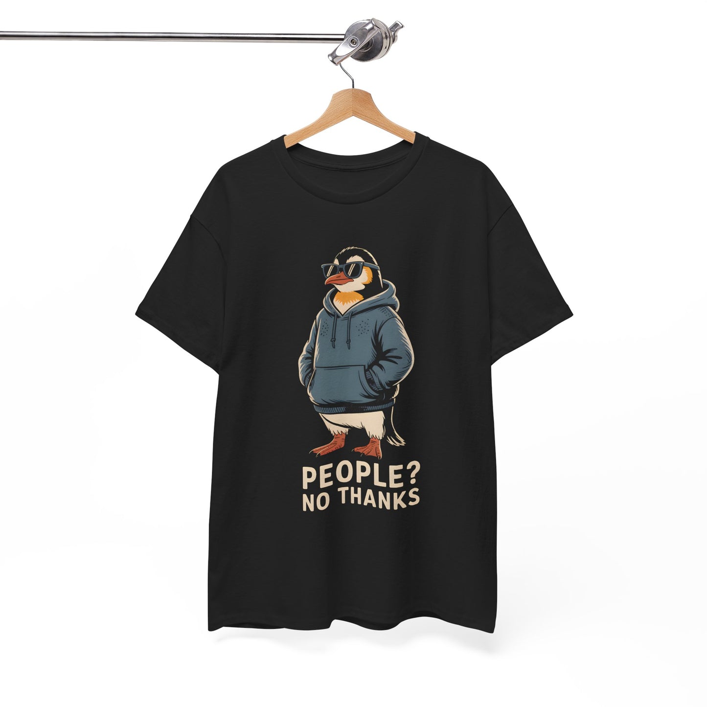 Funny Penguin T-Shirt – “People? No Thanks” Introvert Anti-Social Humor Tee Gift - 14847