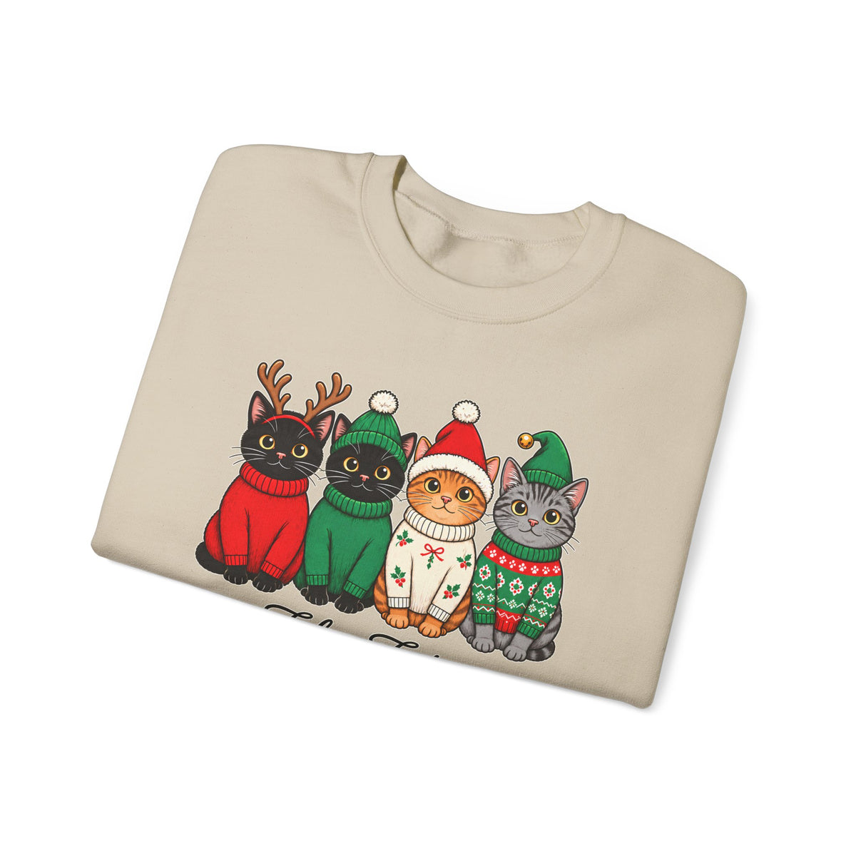 Feline Festive Sweatshirt, Cute Christmas Cats Crewneck - 14564