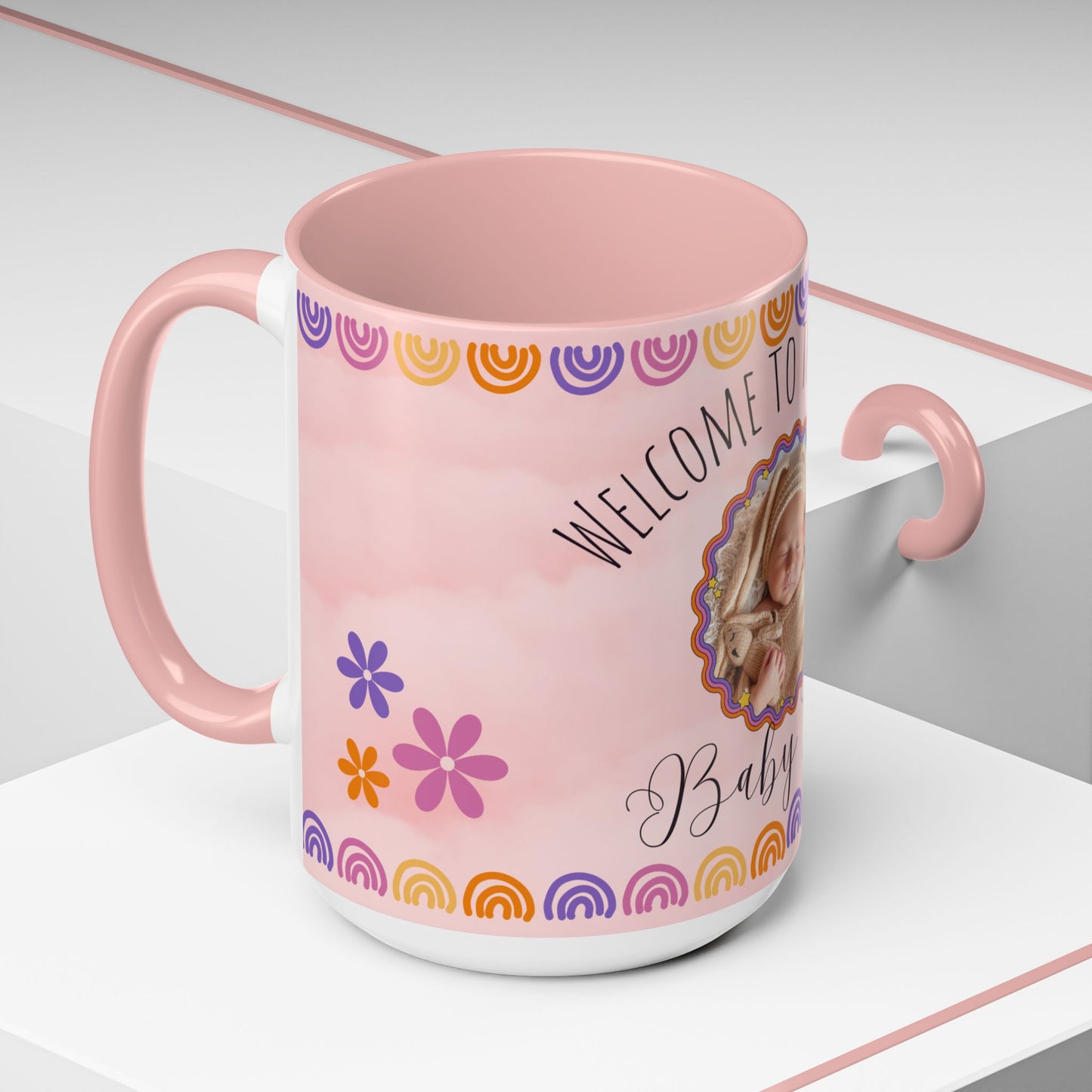 Welcome to the World, Baby Girl, Photo Customizable - Accent Coffee Mug (11, 15oz) - 11074