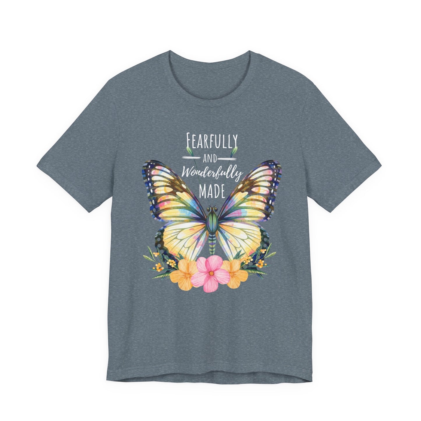 Fearfully and Wonderfully Made Butterfly T-Shirt, Inspirational Floral Faith Tee - 14955