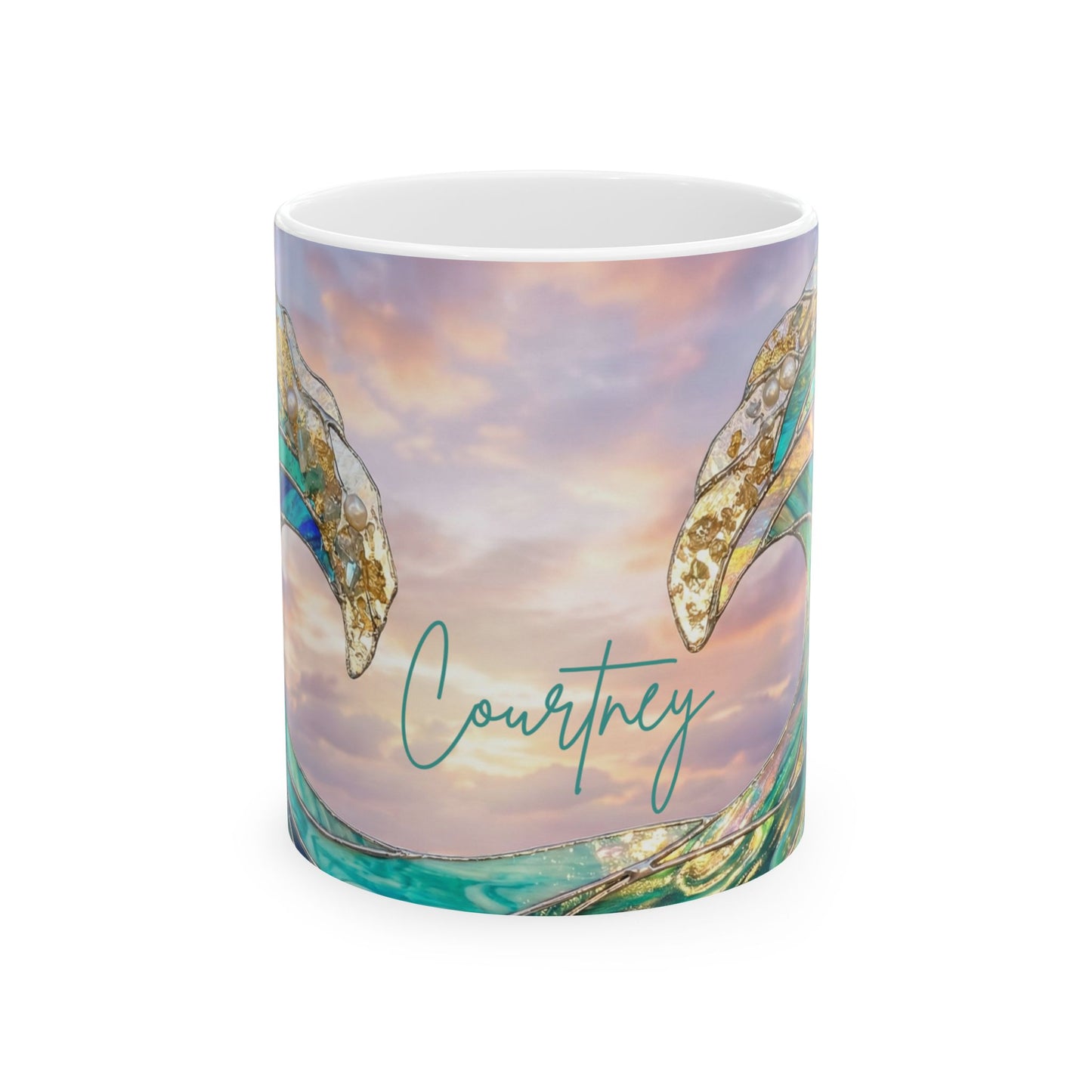 Personalized Ocean Wave Mug – Turquoise Coastal Ceramic Coffee Cup - 14899