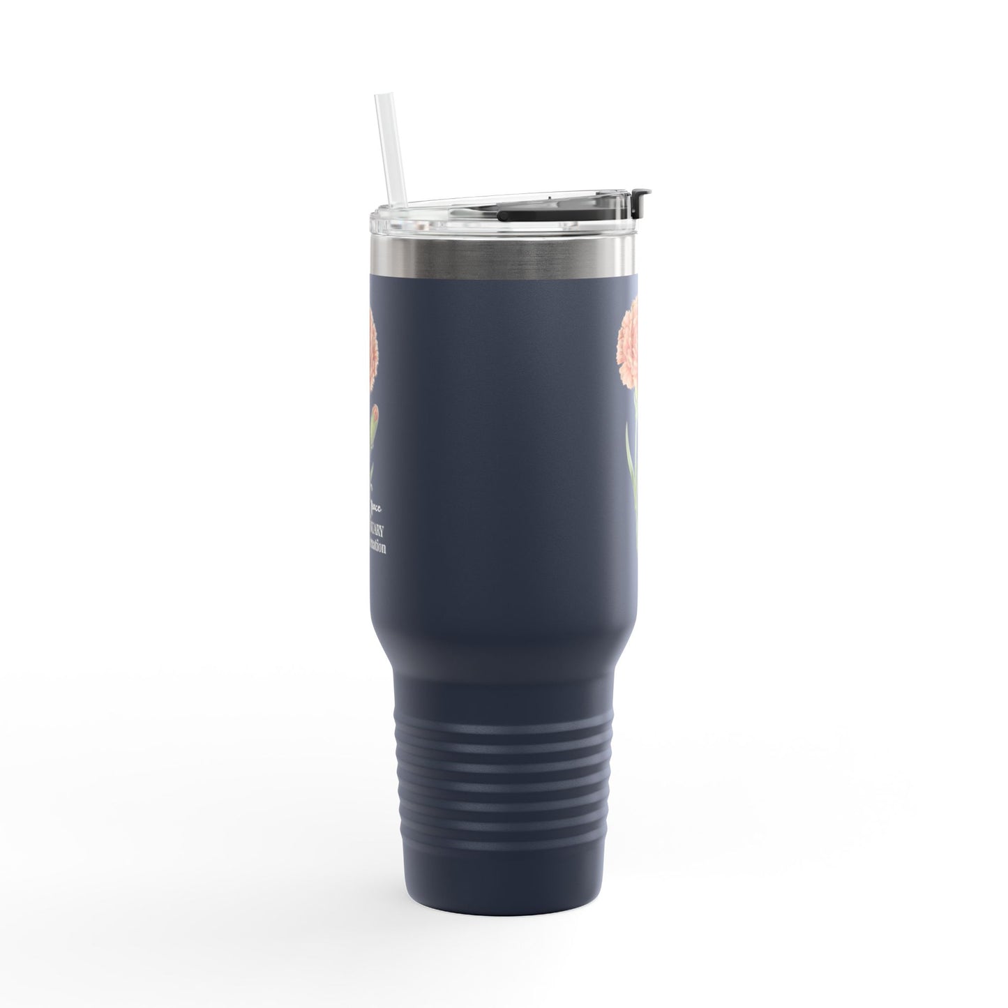 Carnation Floral Tumbler (Expressive) – January Birth Flower Gift | 40oz Insulated Travel Mug, Customizable — 14691