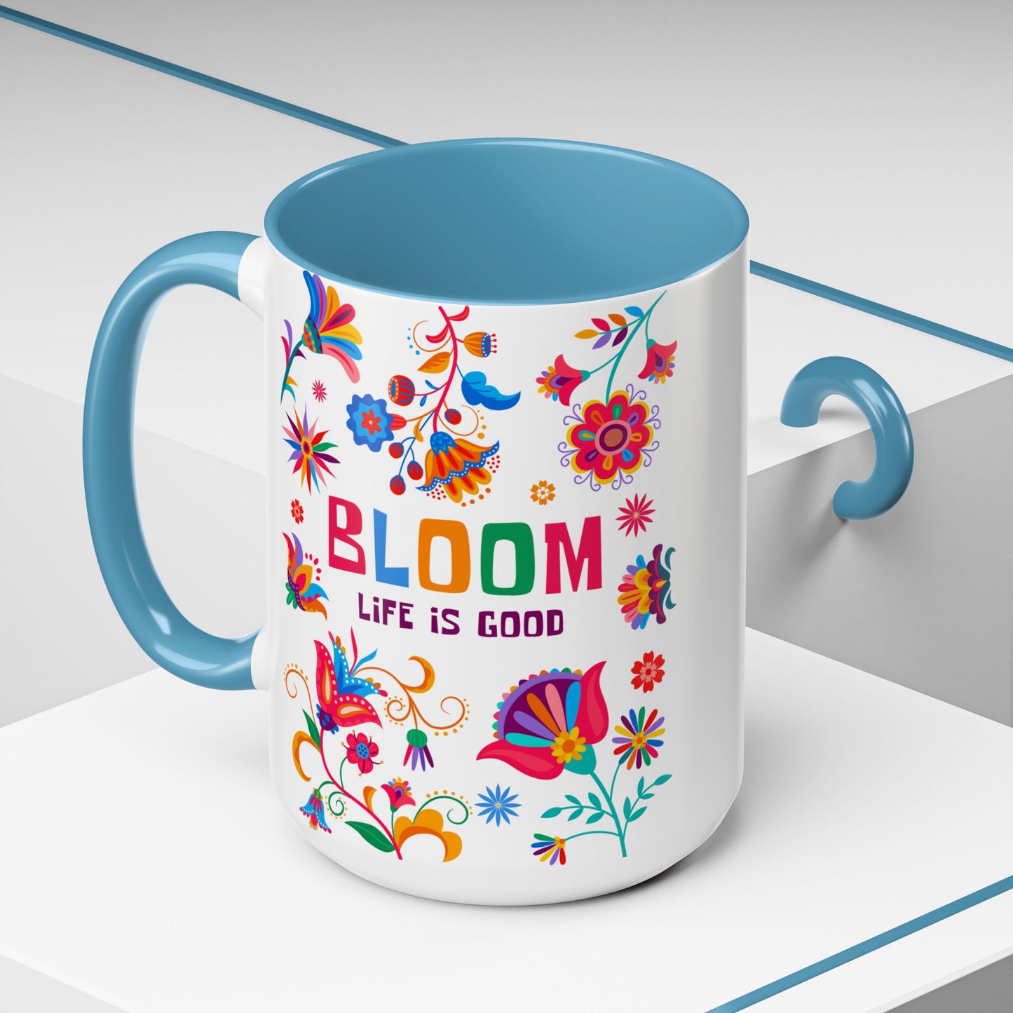 Colorful Floral Accent Coffee Mug - Bloom Life is Good - 14082