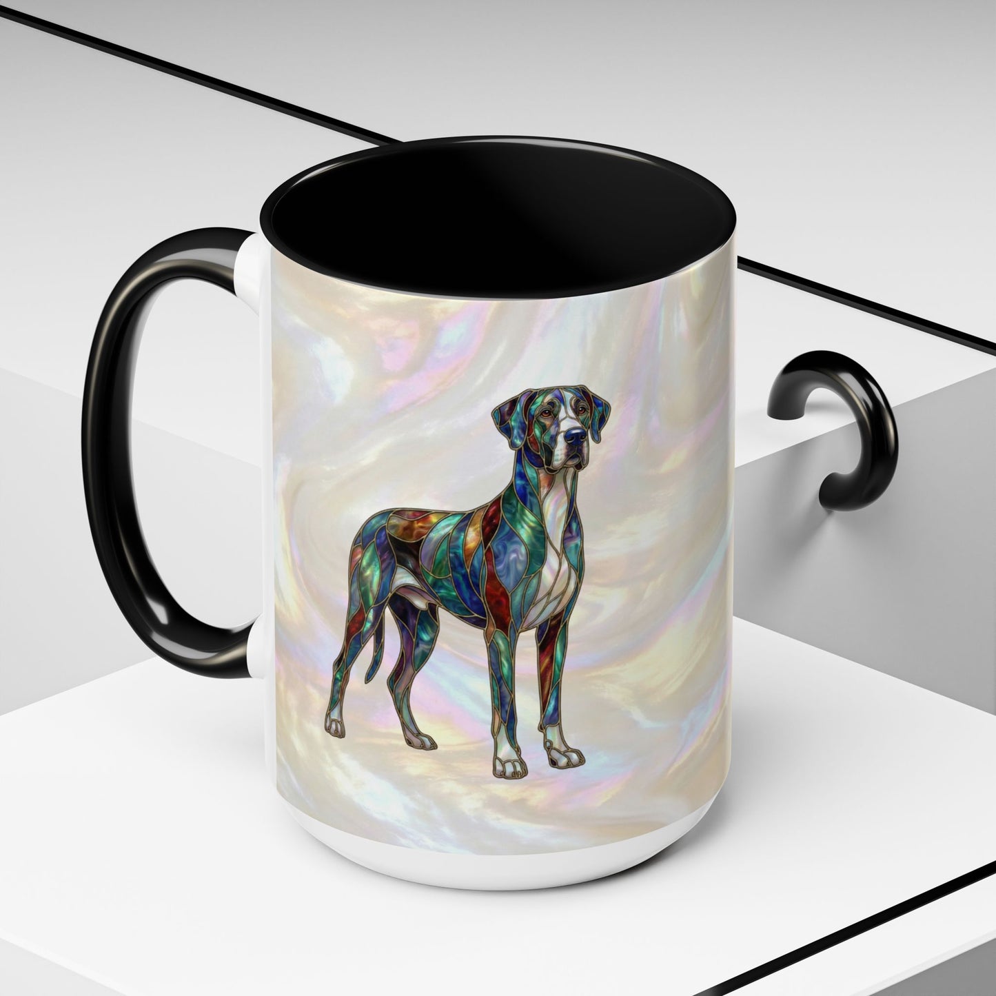 Personalized Great Dane Dog Mug — Stained Glass Design (11/15 oz) - 14550