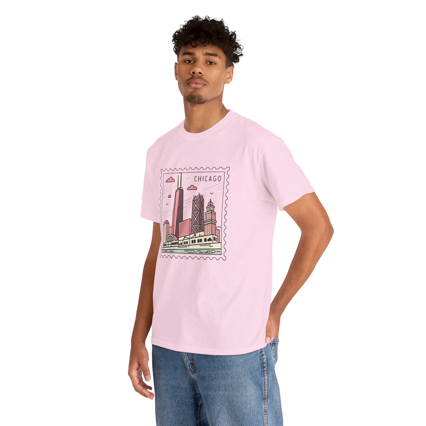 Chicago Skyline Postage Stamp Unisex Heavy Cotton Tee - 12130
