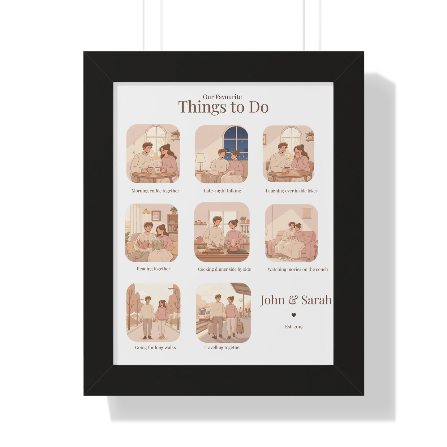 Framed Poster – “Our Favourite Things to Do” Personalized Couple Print | Valentine’s Gift - 14707