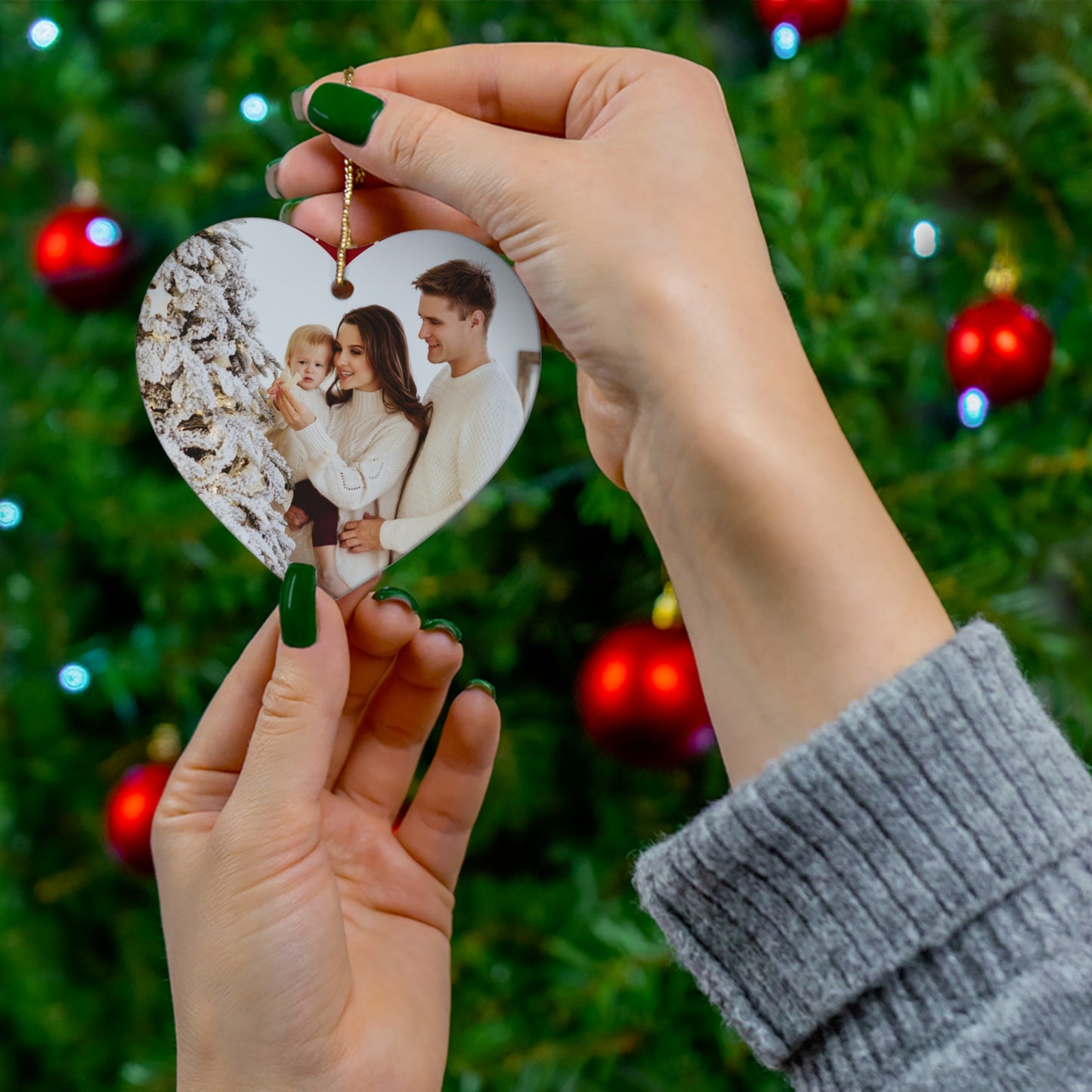 Young Couple Photo, Customizable - Ceramic Ornament, 4 Shapes