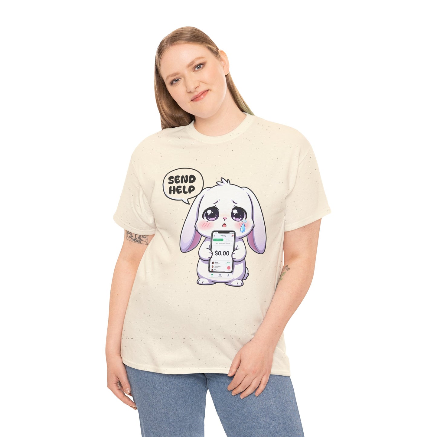 Funny Bunny T-Shirt – “Send Help” Kawaii Broke Money Humor Tee Gift - 14854
