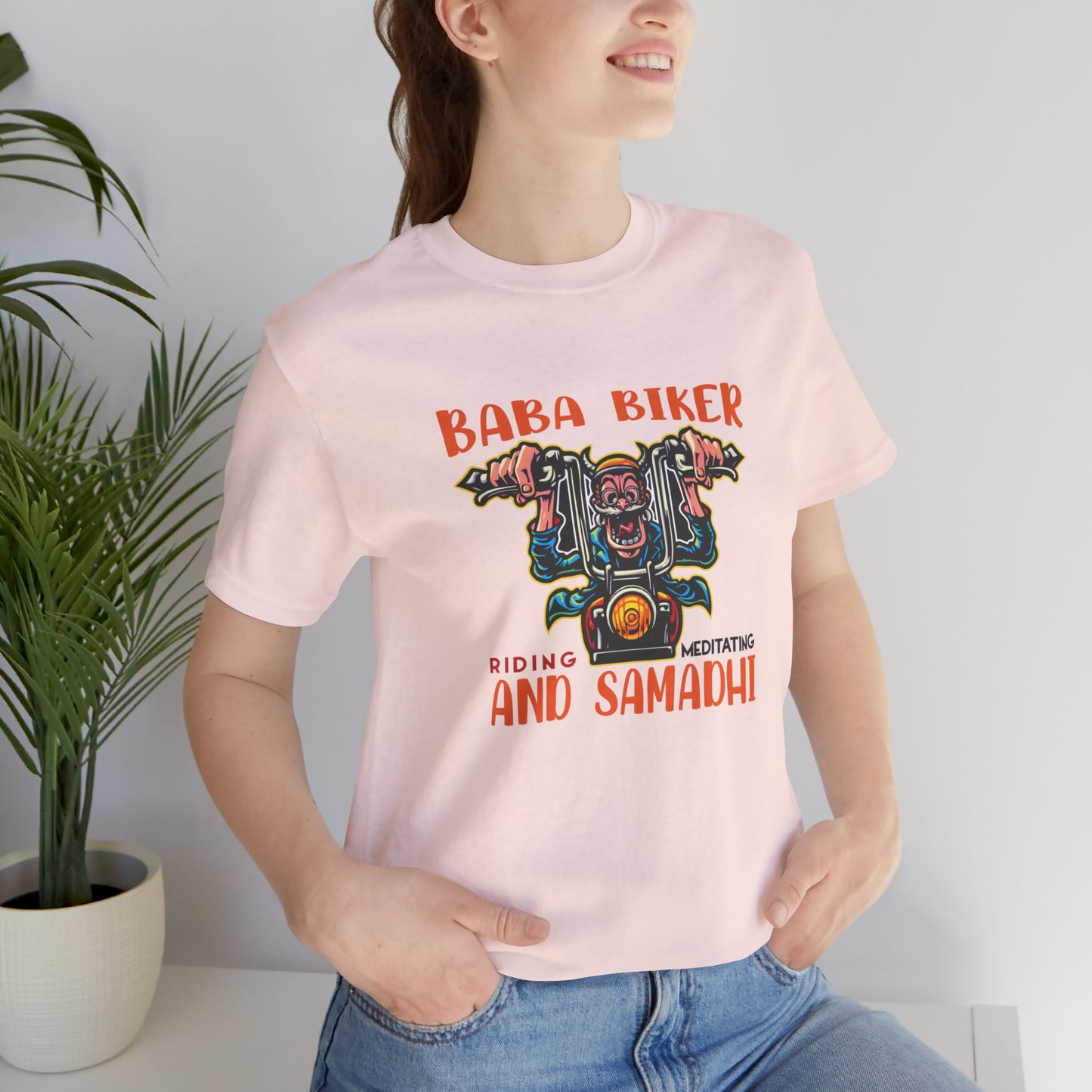 Baba Biker, Riding, Meditating and Samadhi - Unisex Jersey Short Sleeve Tee