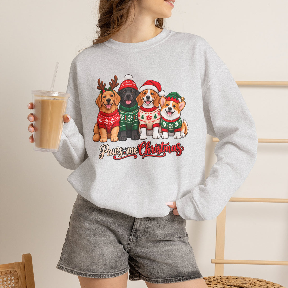 Pawsome Christmas Sweatshirt,  Cute Festive Dogs Crewneck - 14558