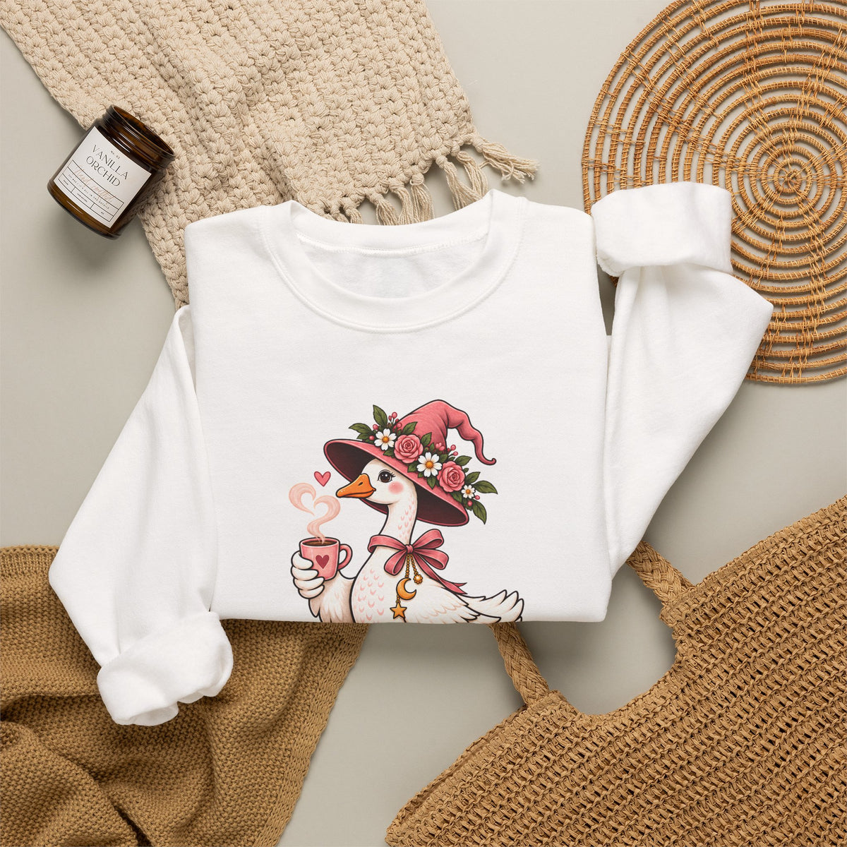 Pretty Little Goose Witch Sweatshirt, Cute Floral Halloween Crewneck - 14532