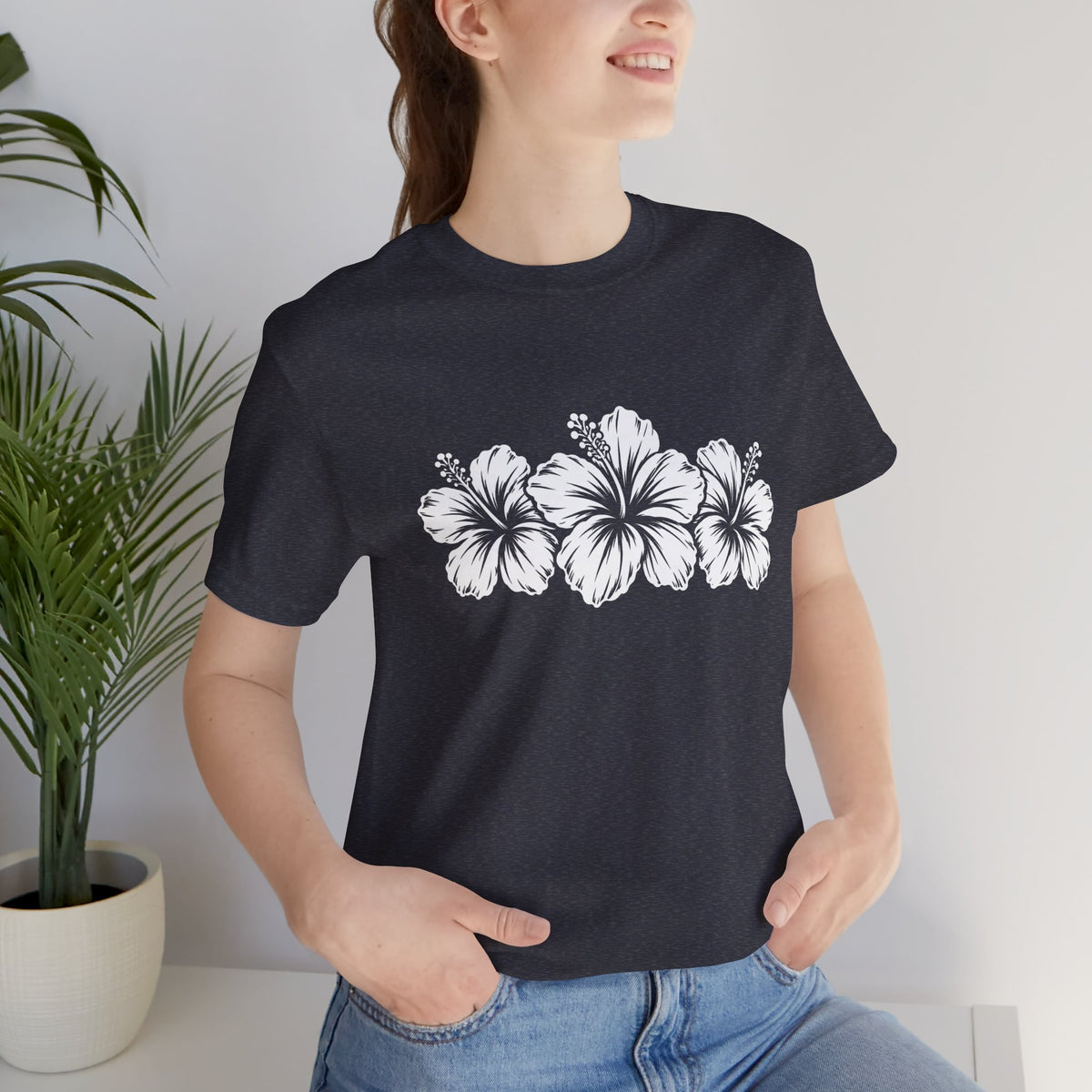 Hibiscus Floral T-Shirt,  Tropical Flower Graphic Tee - 14995