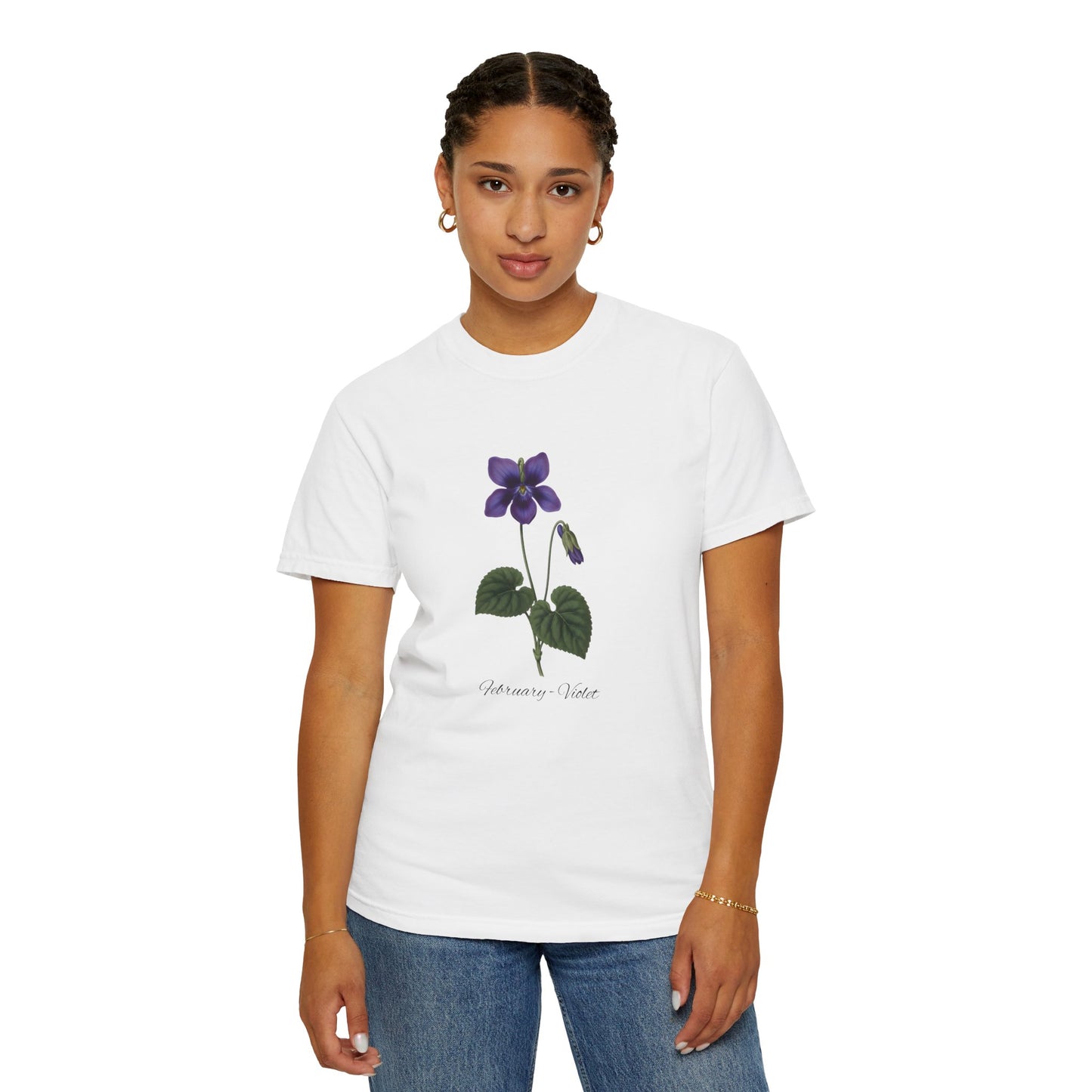 February Birth Flower Violet T-Shirt – Heavyweight Garment-Dyed Tee - 14700