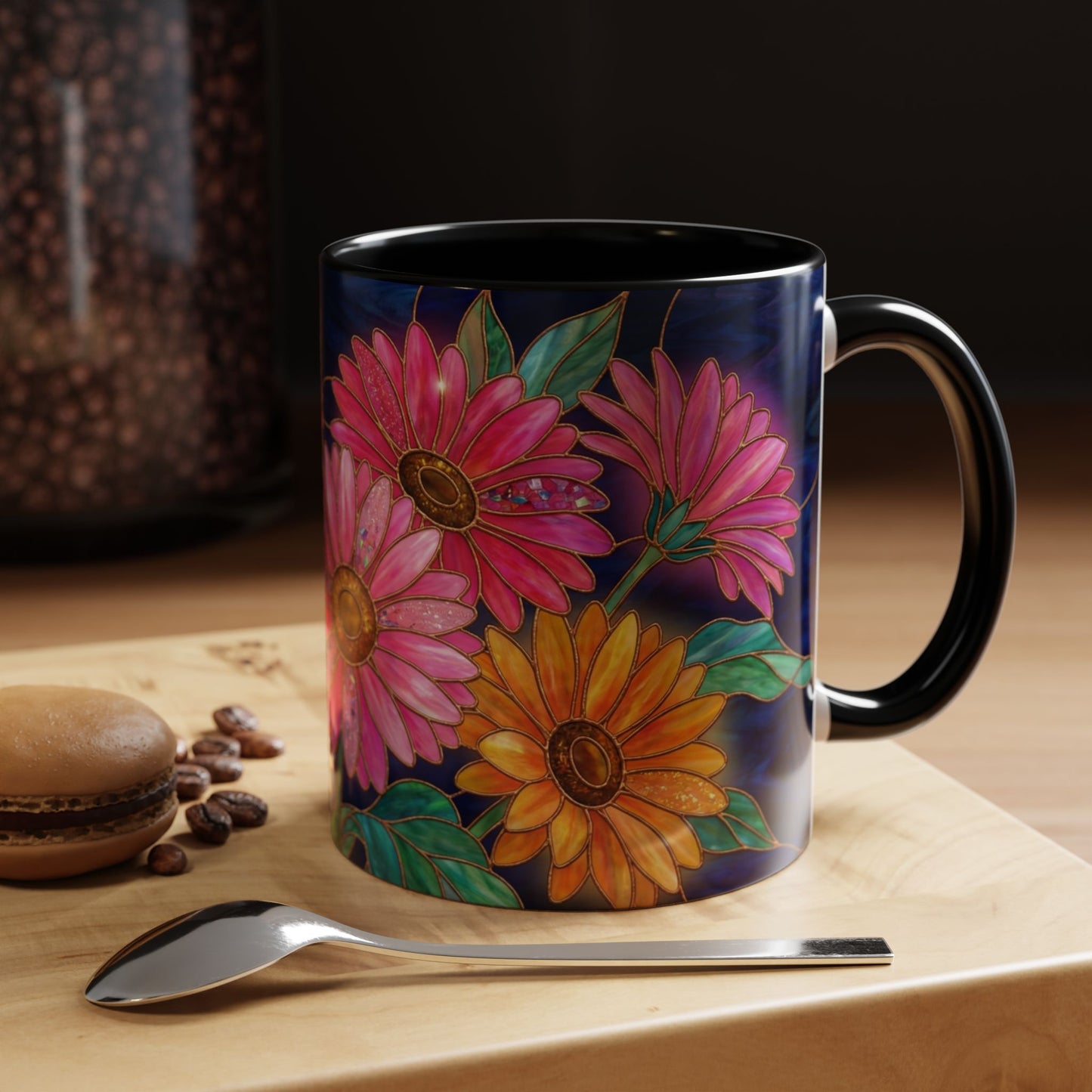 Gerbera Daisy Floral Accent Coffee Mug — Stained Glass Design (11/15 oz) - 14568