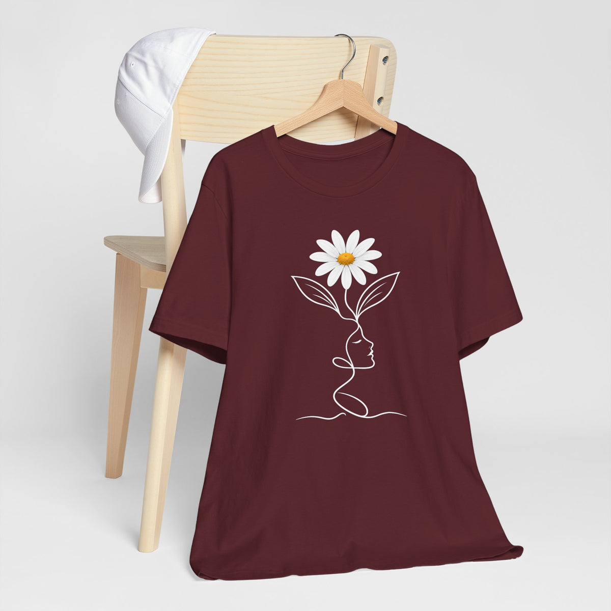Daisy Woman Face T-Shirt, Minimalist Floral Line Art Tee - 14522