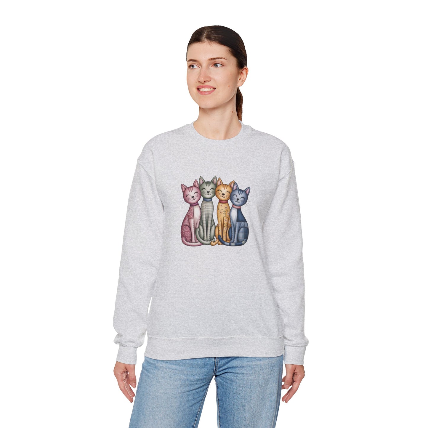 Happy Cats Illustration Sweatshirt – Colorful Cat Art Crewneck - 14770
