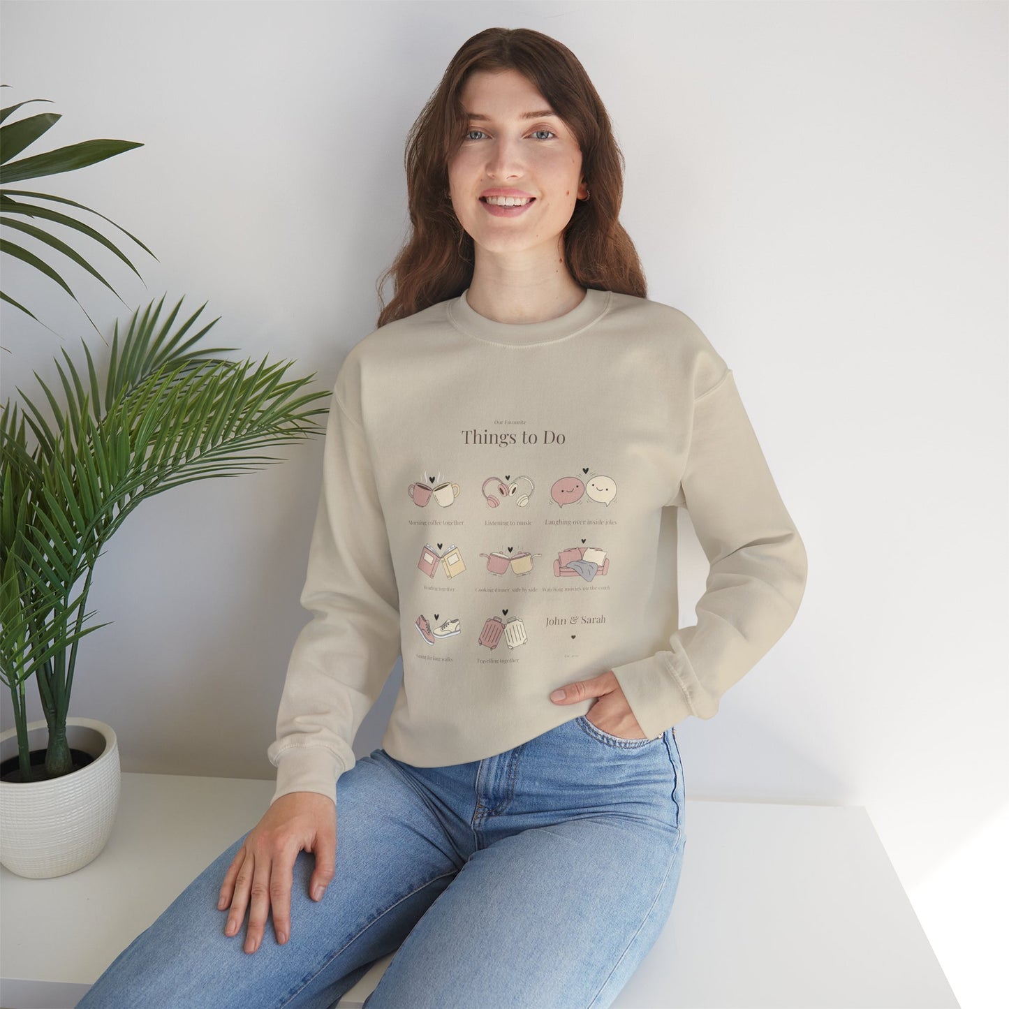 Our Favourite Things to Do Together – Personalised Illustration Crewneck Sweatshirt | Valentine’s Gift - 14726