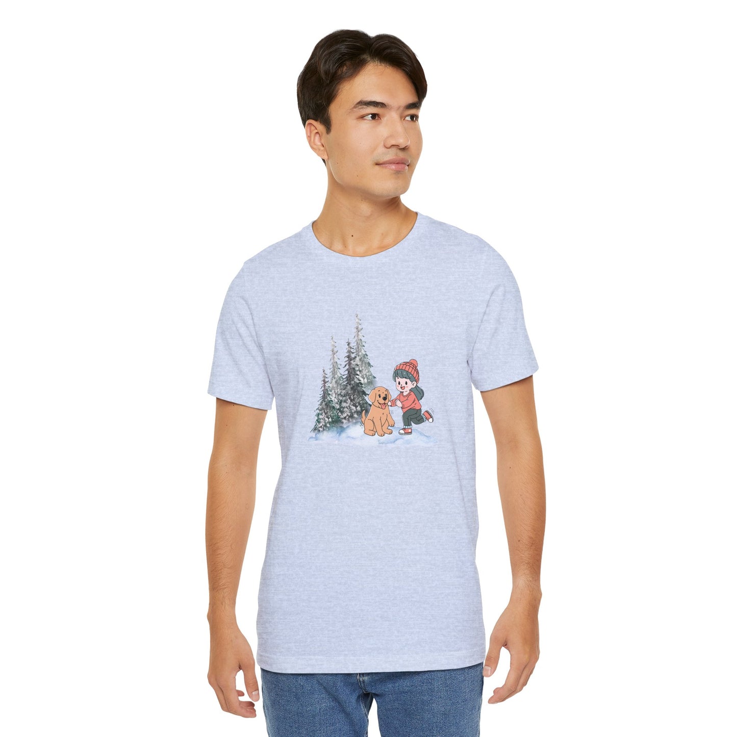 Winter Trees, Girl & Puppy - Unisex Jersey Short Sleeve Tee - 10279