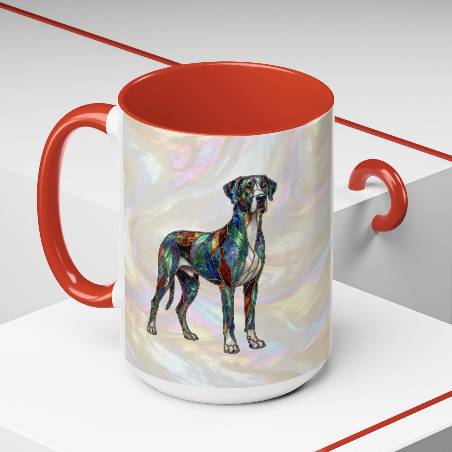 Personalized Great Dane Dog Mug — Stained Glass Design (11/15 oz) - 14550