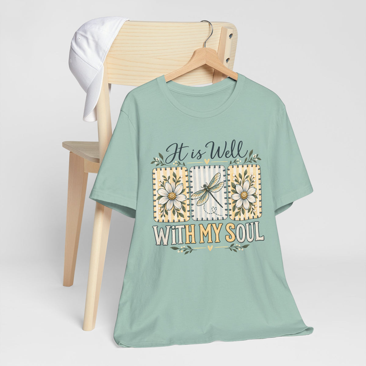 It Is Well With My Soul T-Shirt, Floral Dragonfly Christian Faith Tee - 14991