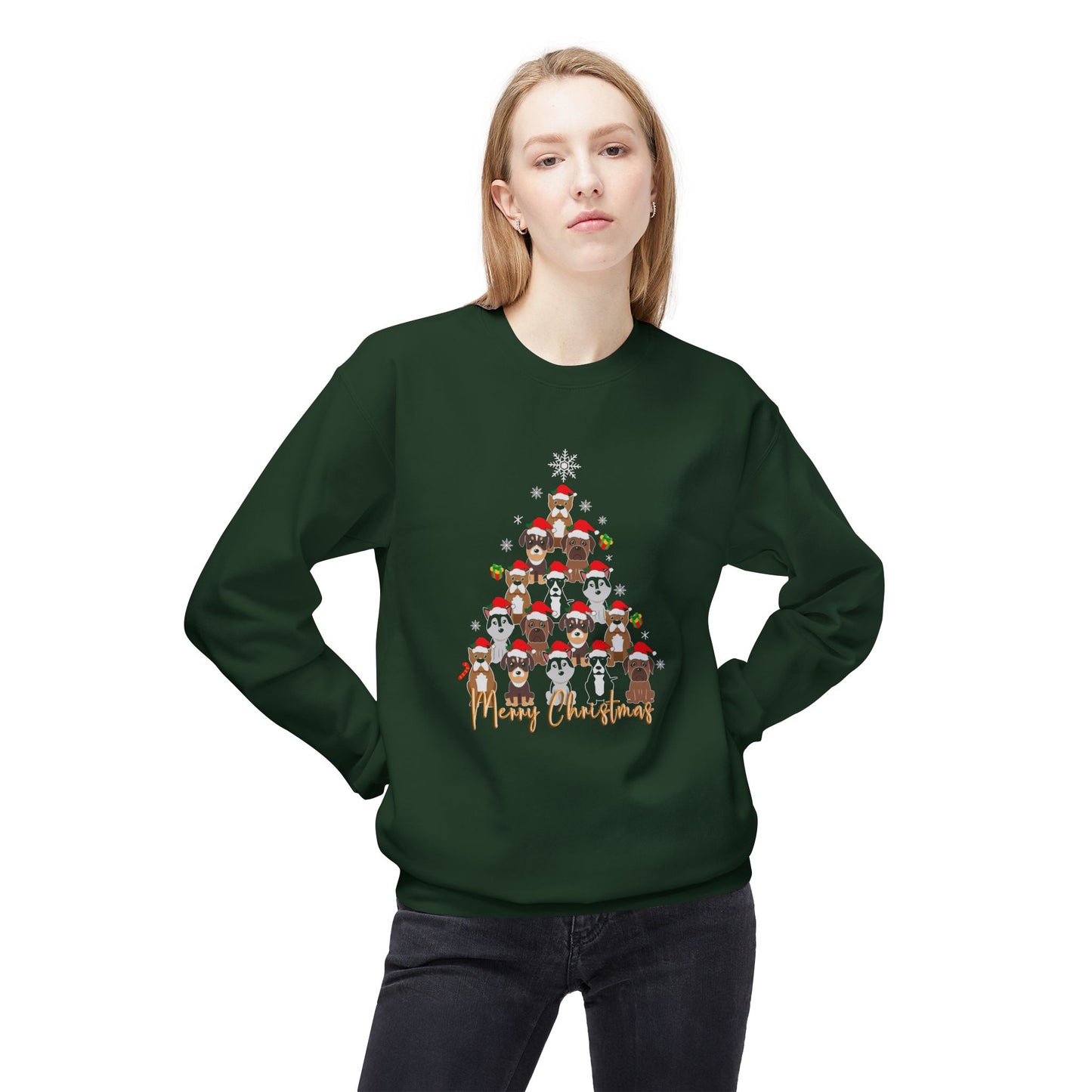 Christmas Tree Made From Dogs - Unisex Midweight Softstyle Fleece Crewneck Sweatshirt - 10310