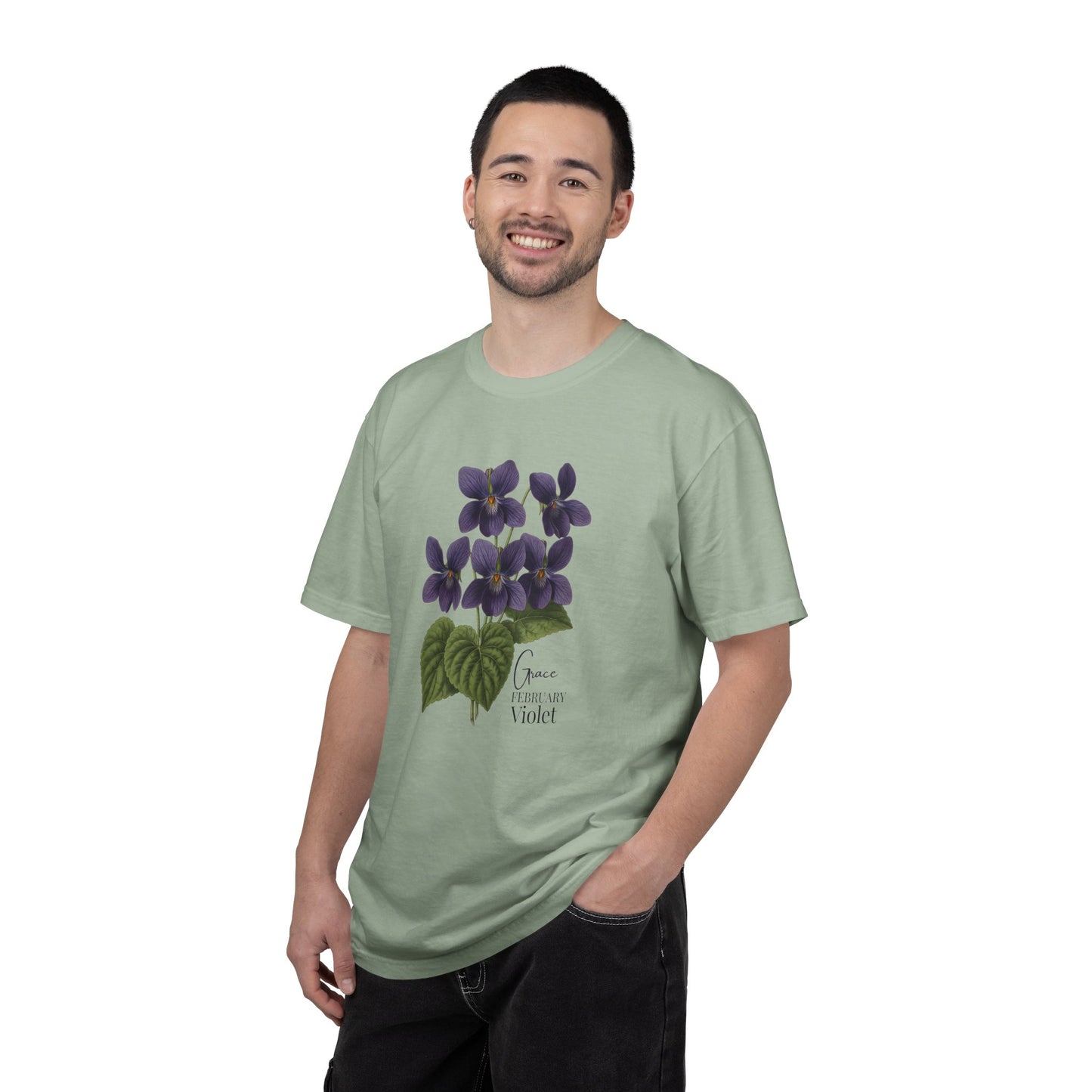 February Birth Flower Violet T-Shirt – Heavyweight Garment-Dyed Tee - 14694