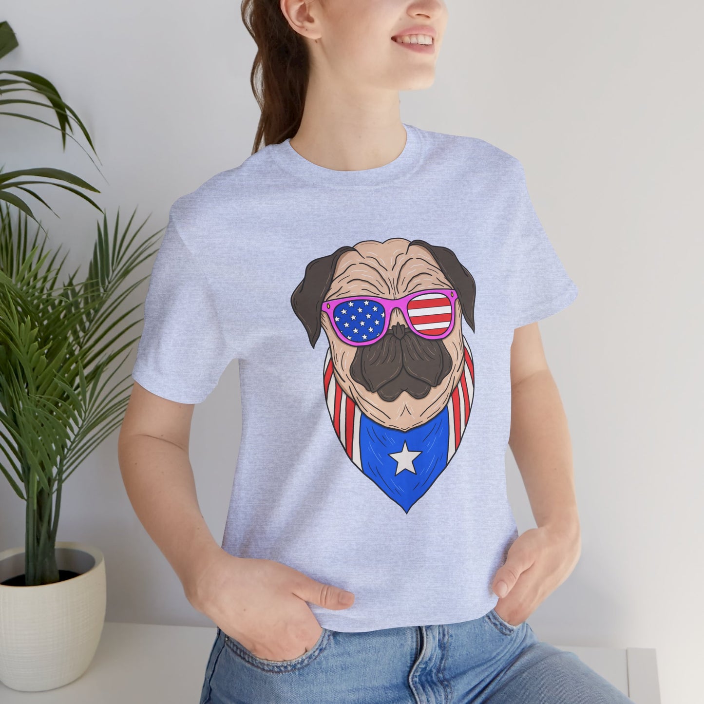 Patriotic Pug Tee, Independence Day T-Shirt, Dog Lovers Gift, Summer Casual Wear, Fun Family Outing Shirt - 13733