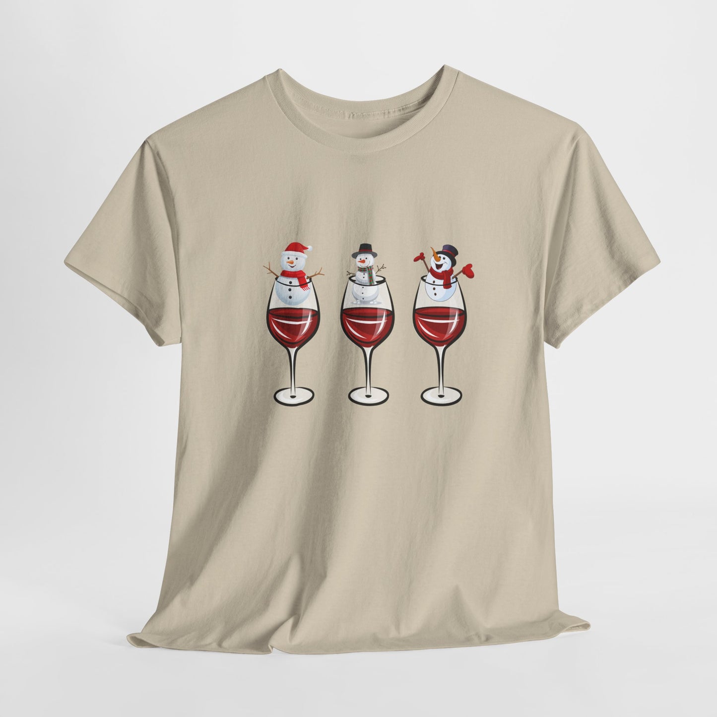 Snowmen & Glass of Wine - Unisex Heavy Cotton Tee