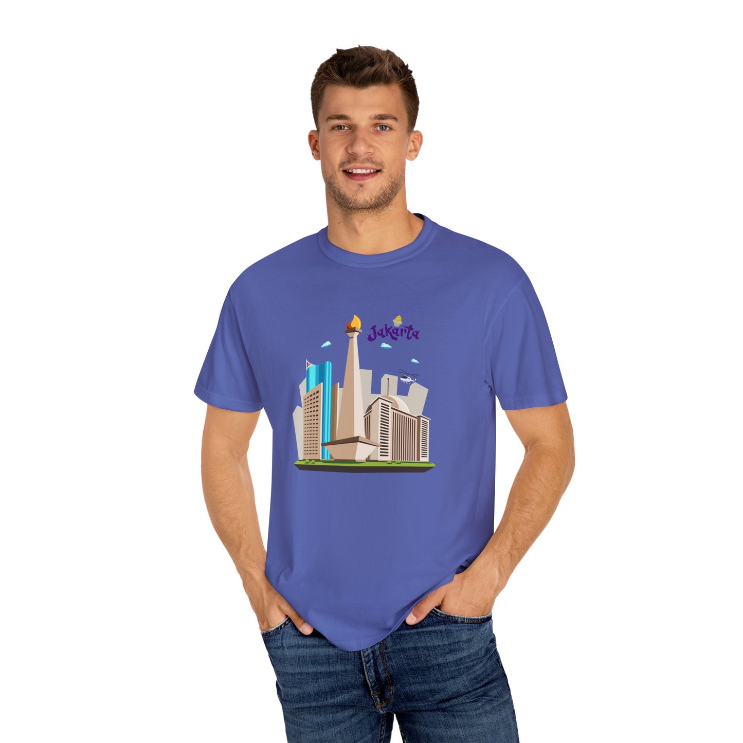 Jakarta Cityscape Unisex Garment-Dyed T-Shirt - Casual Travel Tee - 12129