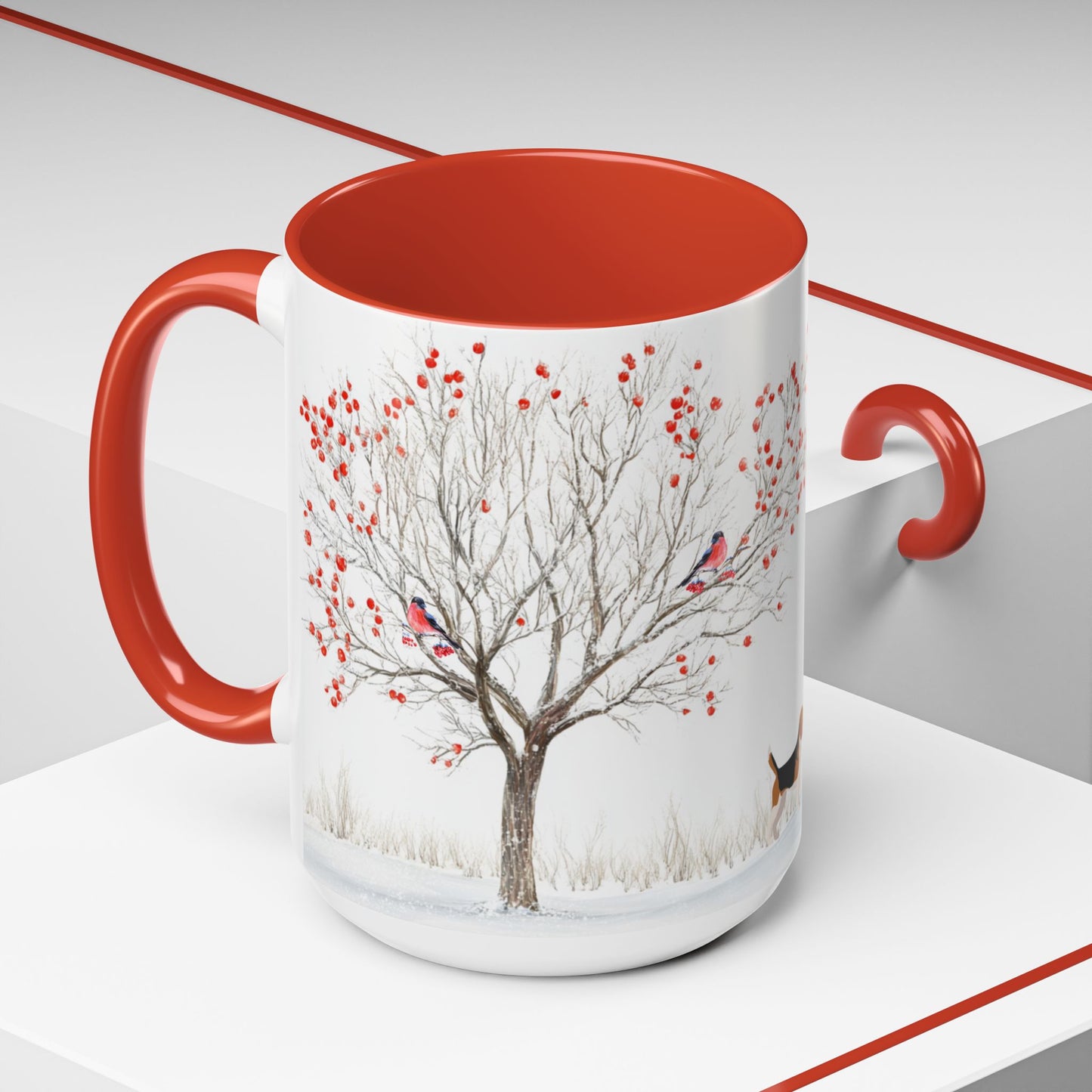 Winter Tree, Snowman & Puppy - Accent Coffee Mug (11, 15oz) - 10406