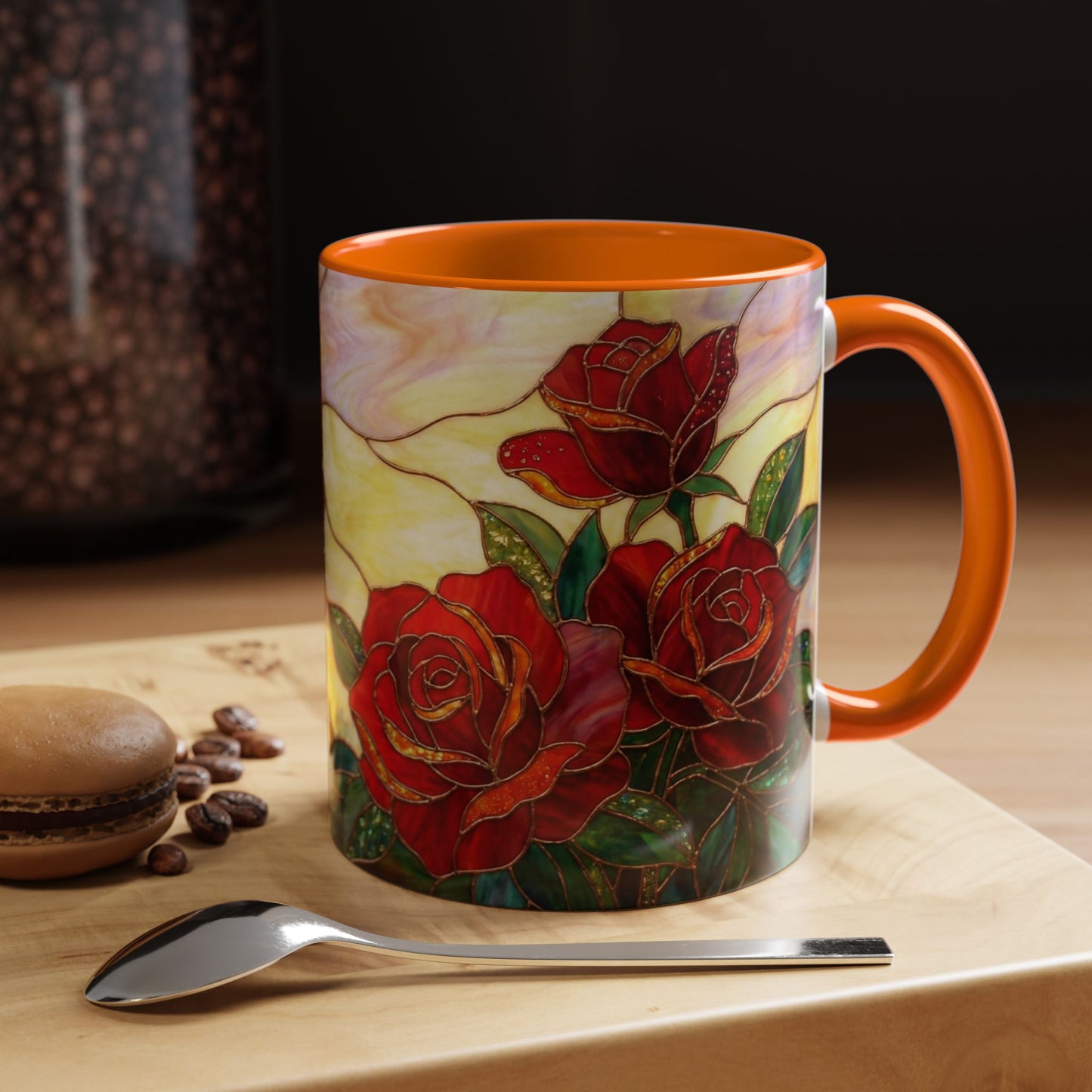 Rose Stained Glass Accent Coffee Mug – Red Roses Floral 11/15oz - 14539