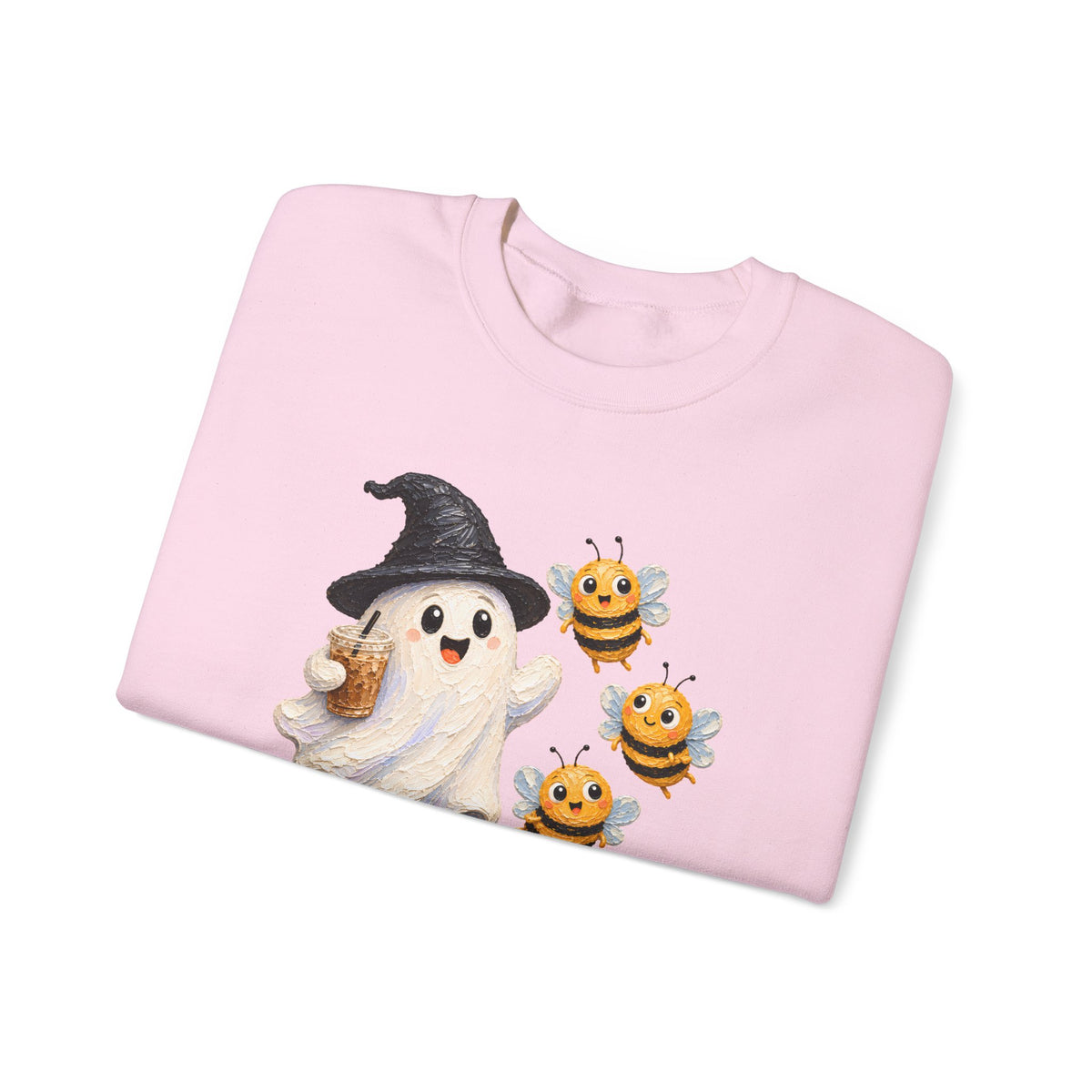 Cute Halloween Ghost & Bees Sweatshirt, Whimsical Witch Hat Crewneck - 14538