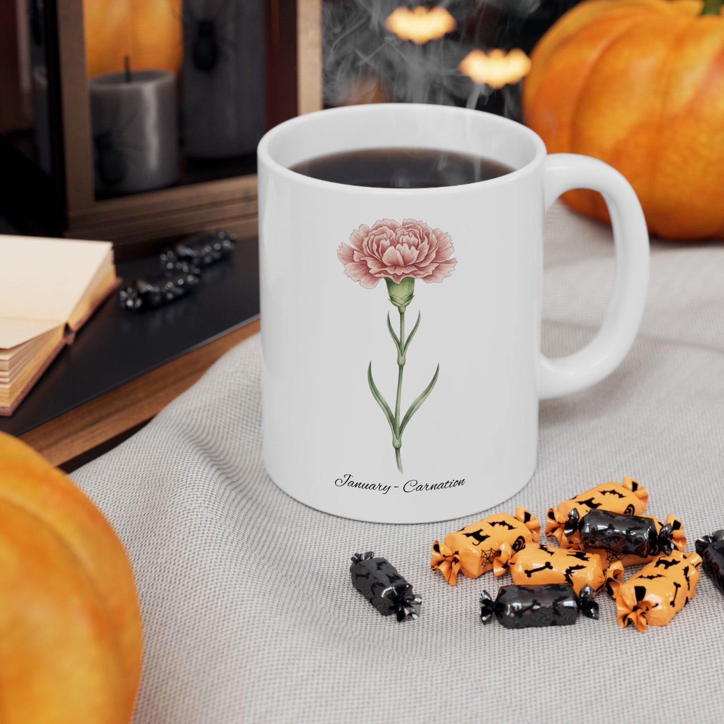 January Carnation Birth Flower Mug – Customizable (11oz & 15oz) - 14669