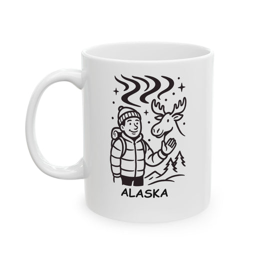 "I came for the Northern Lights and stayed for the moose sightings." Ceramic Mug - 11oz & 15oz - 12993