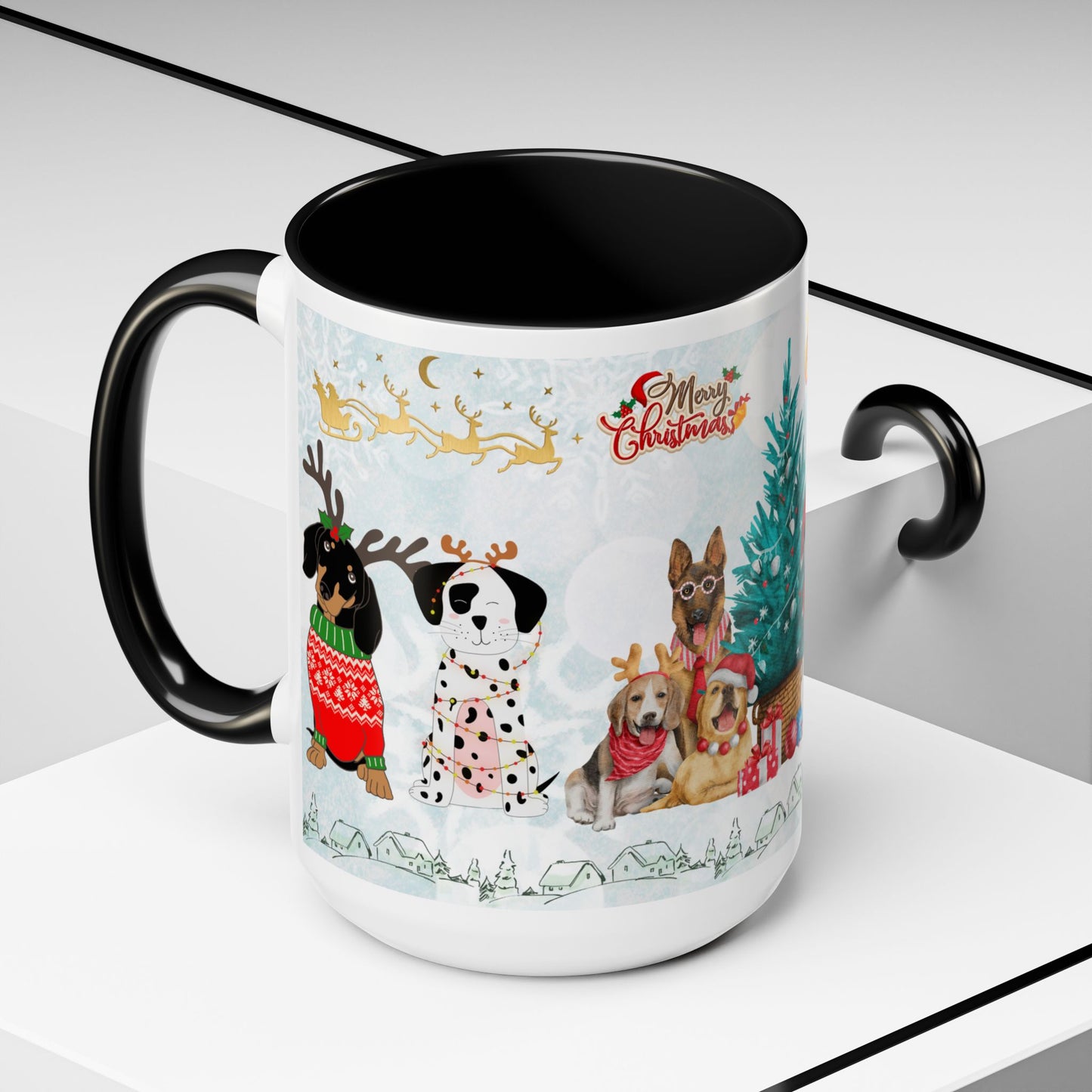 Merry Christmas Dogs - Accent Coffee Mug (11, 15oz)